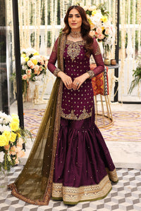 Plum Chiffon Ready to Wear Sequence and Addawork Garara Suit