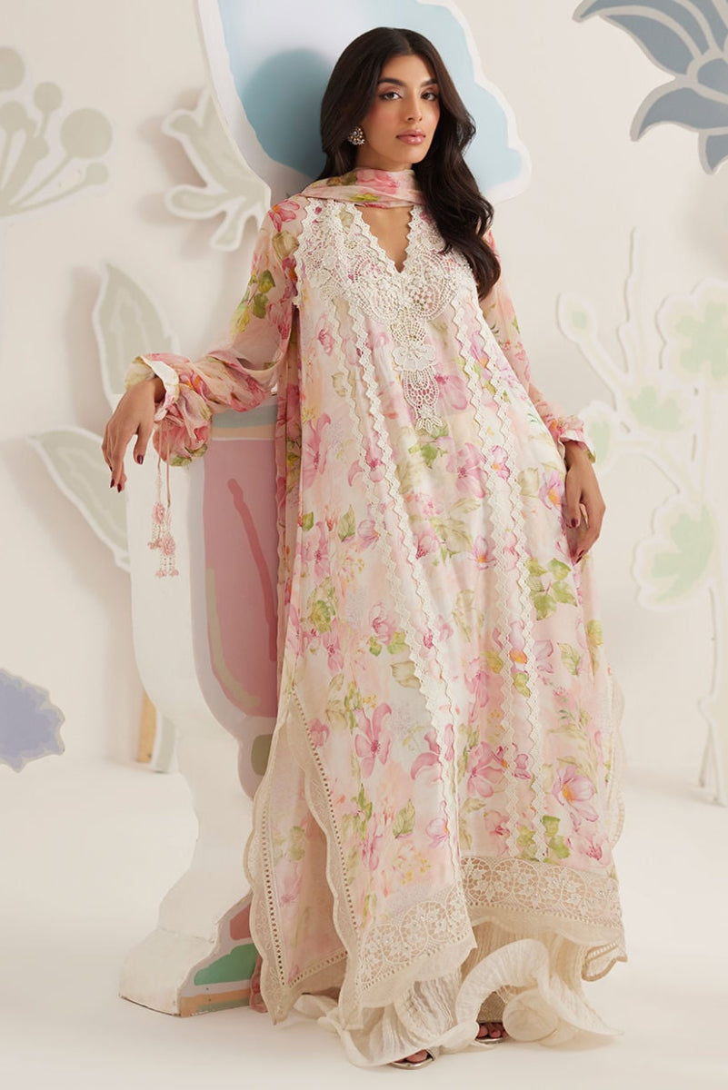Ivory Floral Printed and Embroidered Lawn Suit | RTW