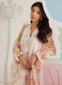 Ivory Floral Printed and Embroidered Lawn Suit | RTW