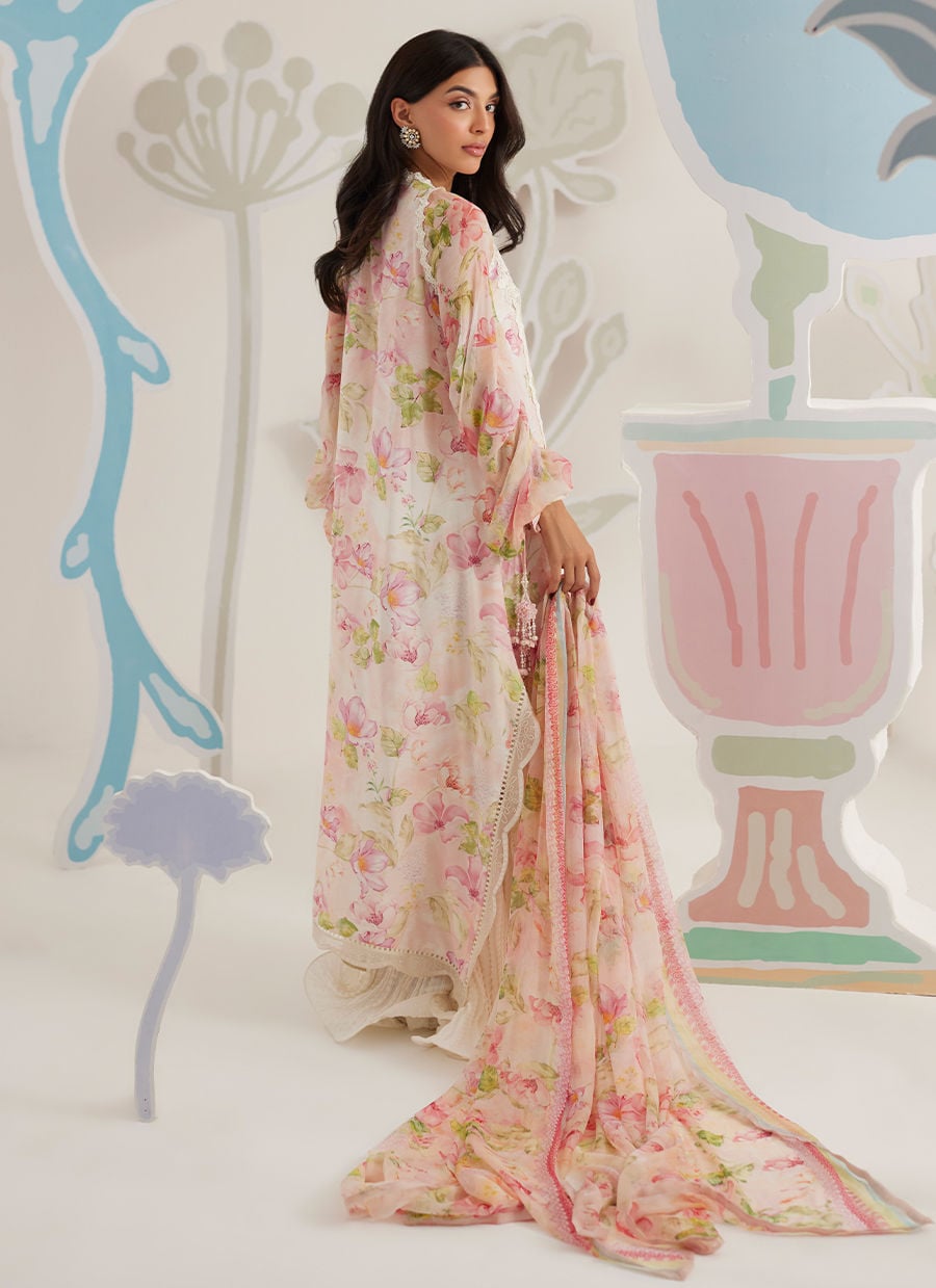 Ivory Floral Printed and Embroidered Lawn Suit | RTW