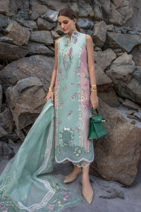 Mint Green and Pink Embroidered Lawn Cotton Suit with Organza Dupatta | RTW