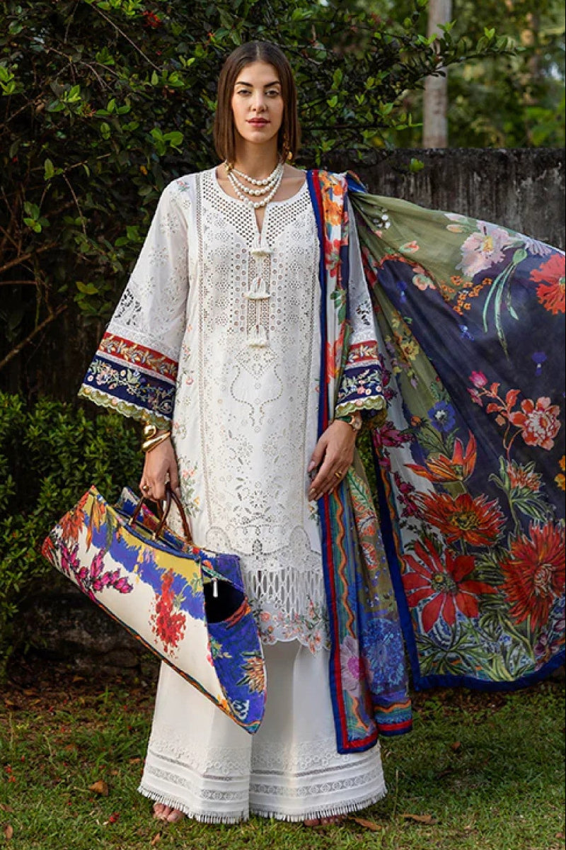White Heavy Embroidered Chikankari Lawn Suit with Printed Dupatta |RTW