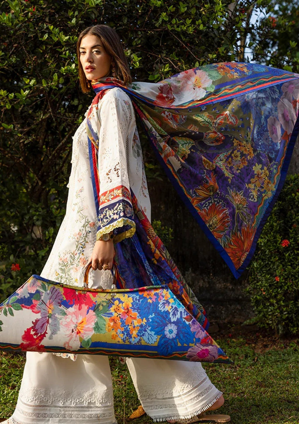 White Heavy Embroidered Chikankari Lawn Suit with Printed Dupatta |RTW