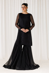 Midnight Black Chiffon Sequence Embroidered Garara Suit | |RTW