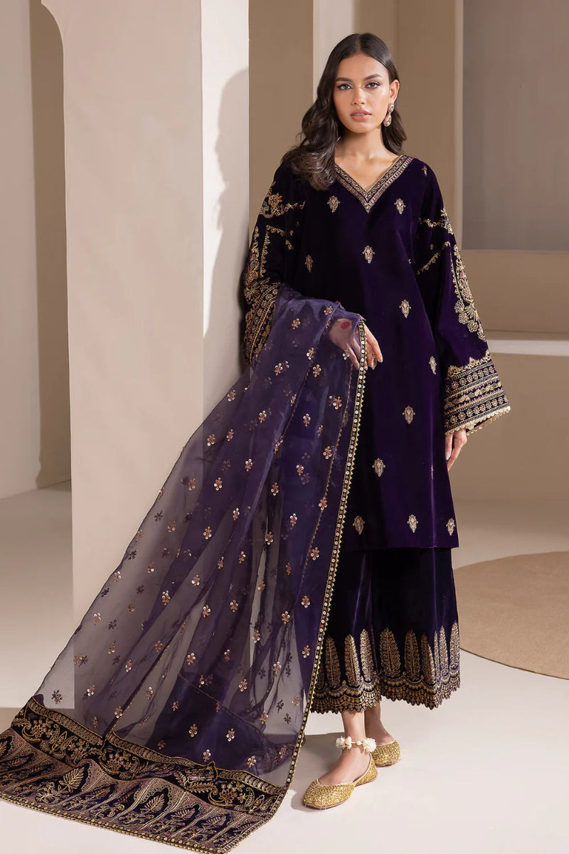 03-PIECE EMBROIDERED VELVET SUIT READY TO WEAR