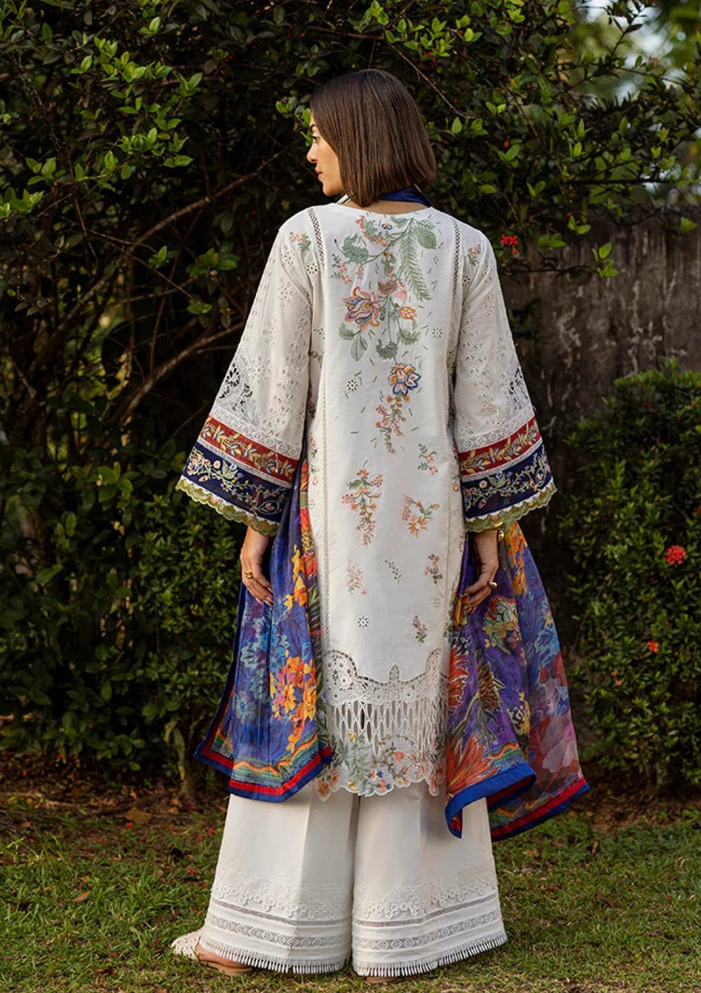 White Heavy Embroidered Chikankari Lawn Suit with Printed Dupatta |RTW