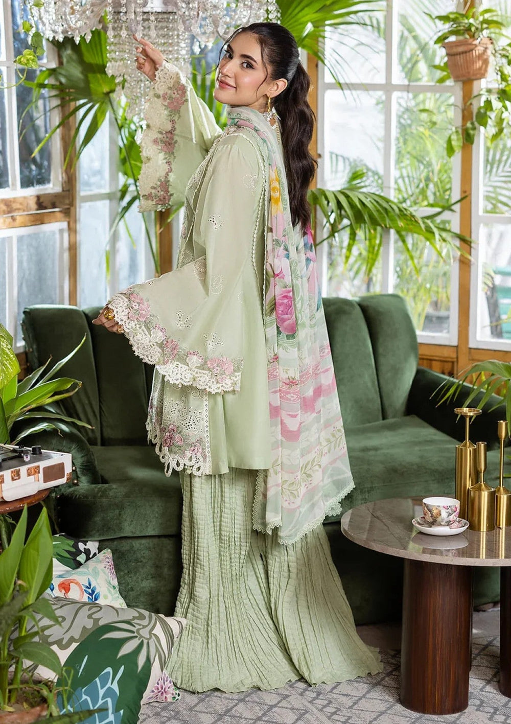 Sage Green Embroidered Chikankari Lawn Suit |Ready to Wear