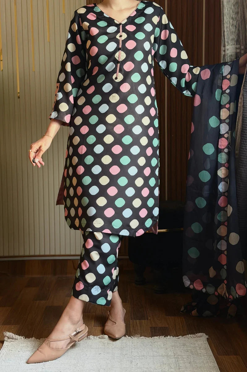 03-Piece Printed Silk Suit | Ready To Wear