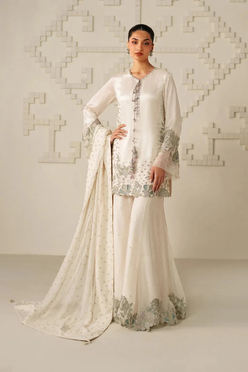 Ivory Bamber Chiffon Ready to Wear Embroidered Festive Suit