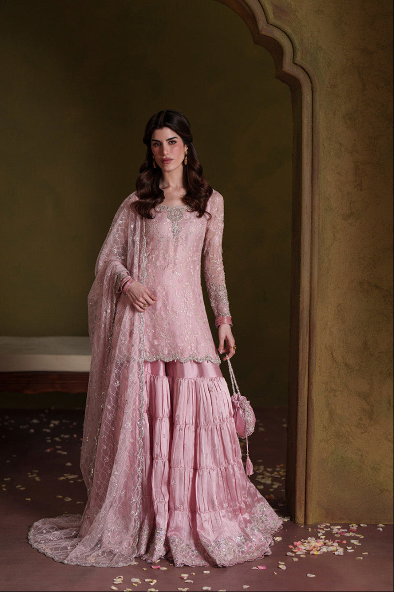 Pink Chiffon Gharara Set with Potli Pouch |Ready to Wear