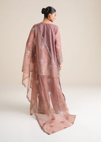 Dusty Mauve Cotton Silk Embroidered Suit with Organza Dupatta | Ready to Wear
