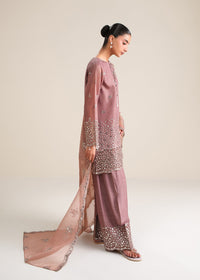 Dusty Mauve Cotton Silk Embroidered Suit with Organza Dupatta | Ready to Wear