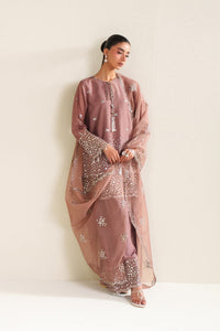 Dusty Mauve Cotton Silk Embroidered Suit with Organza Dupatta | Ready to Wear