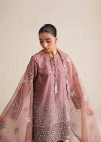 Dusty Mauve Cotton Silk Embroidered Suit with Organza Dupatta | Ready to Wear