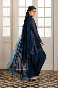 Navy Blue Embroidered Chiffon Short Shirt Suit | Ready to Wear