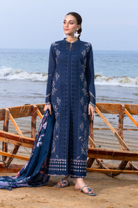 Navy Blue Embroidered Lawn Suit with Silk Digital Printed Dupatta |RTW