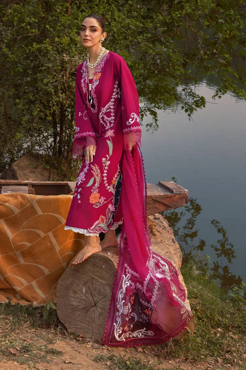 03-Piece Embroidered Lawn Suit With Organza Dupatta | Ready To Wear