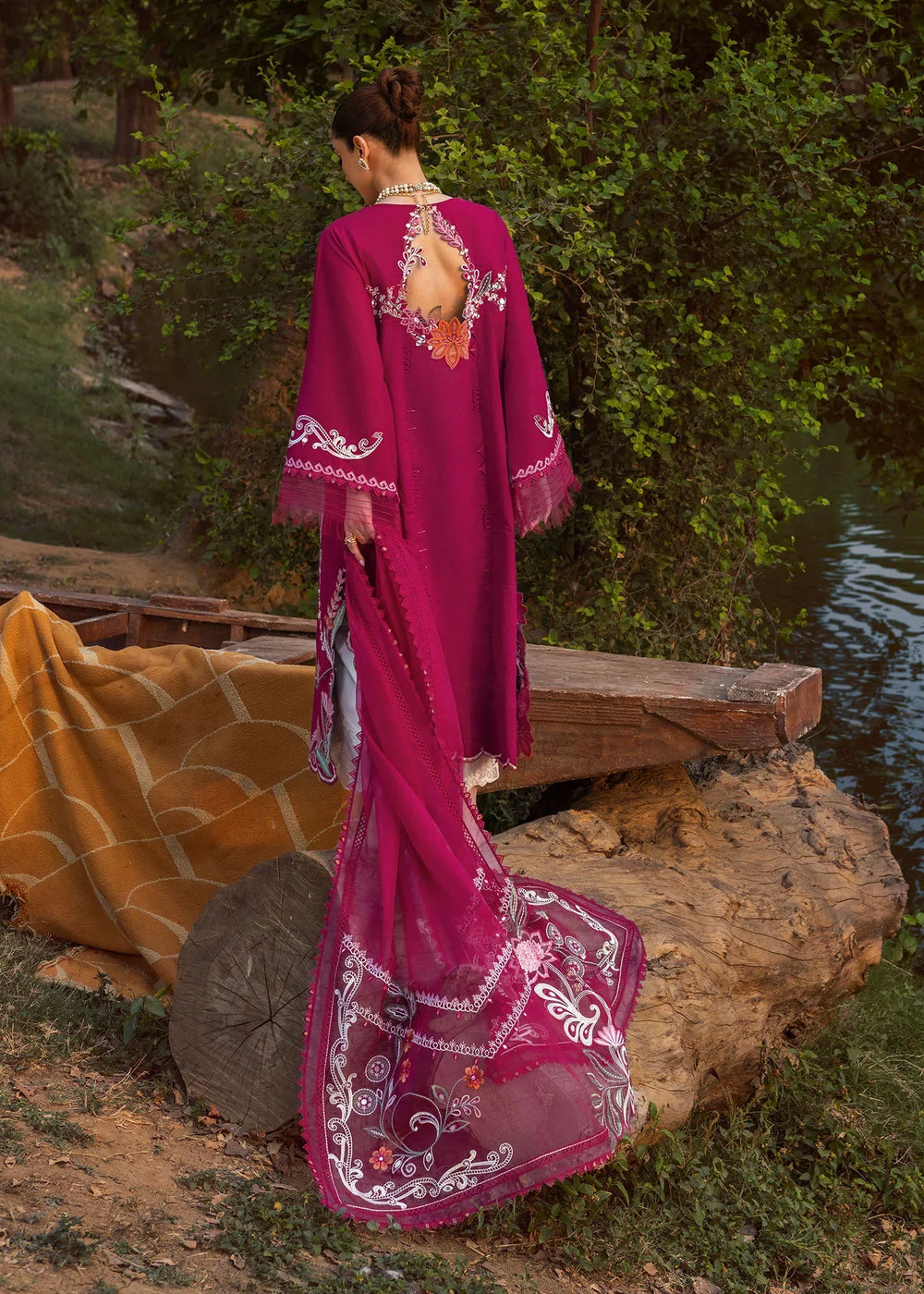 03-Piece Embroidered Lawn Suit With Organza Dupatta | Ready To Wear