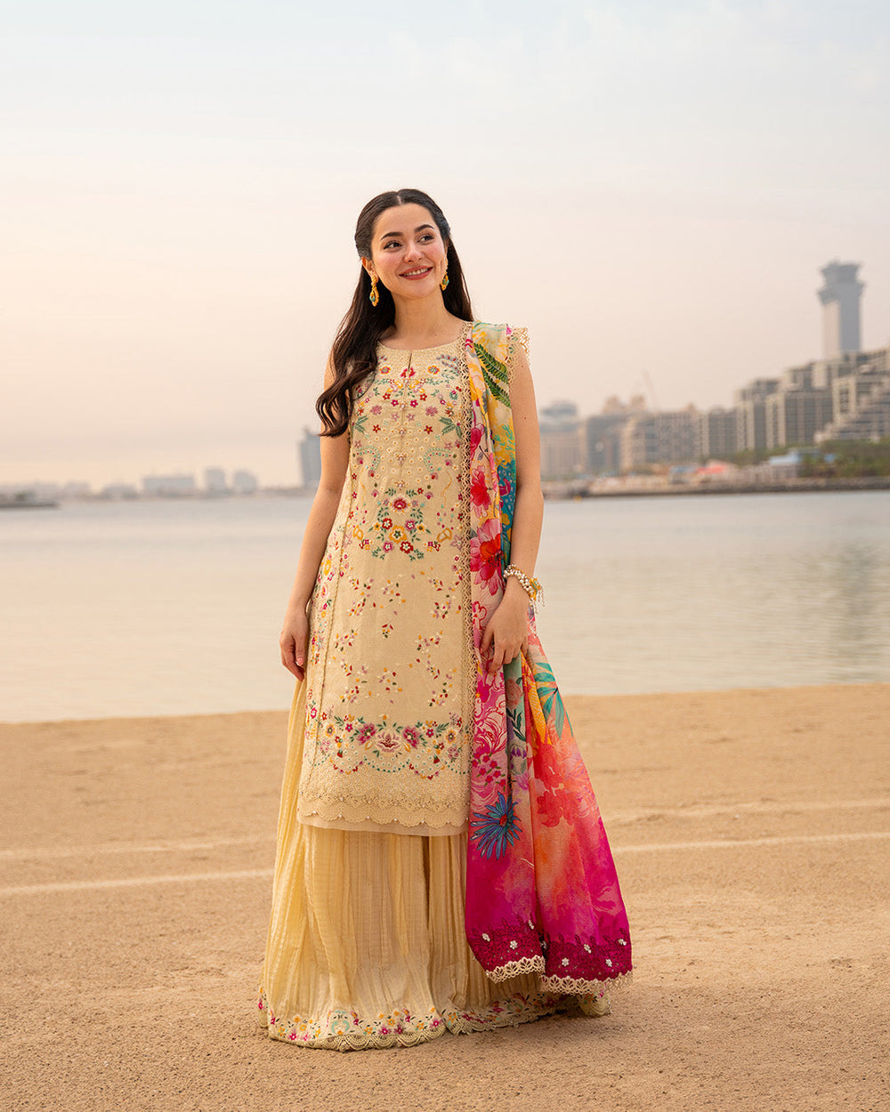 Luxury Embroidered Cotton Suit with Digital Printed Chiffon Dupatta |RTW