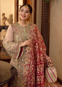 Pistachio & Crimson - 3 Piece Heavy Embroidered Suit | Ready To Wear