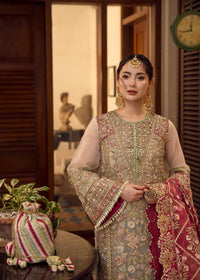 Pistachio & Crimson - 3 Piece Heavy Embroidered Suit | Ready To Wear