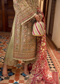 Pistachio & Crimson - 3 Piece Heavy Embroidered Suit | Ready To Wear