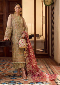 Pistachio & Crimson - 3 Piece Heavy Embroidered Suit | Ready To Wear