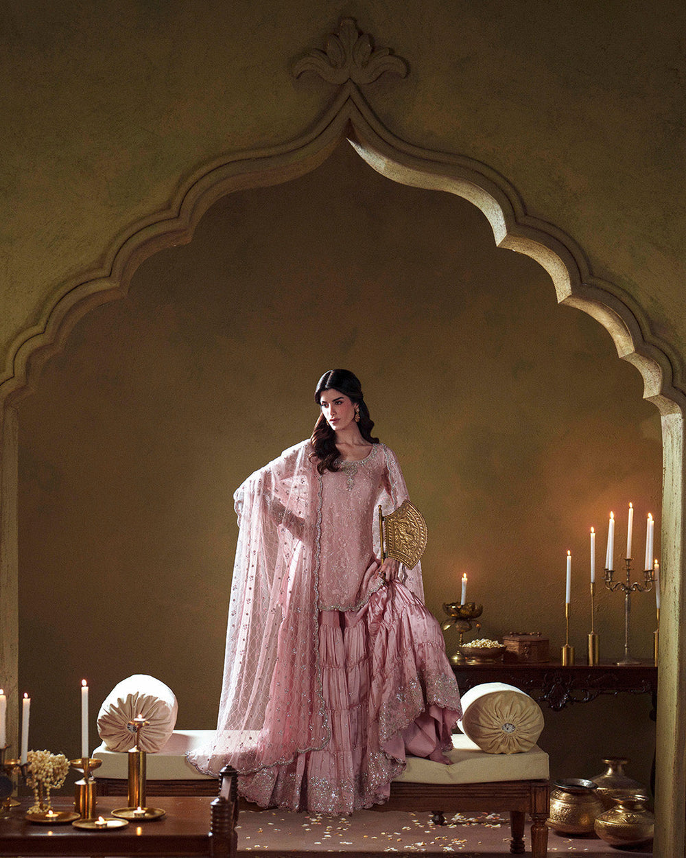 Pink Chiffon Gharara Set with Potli Pouch |Ready to Wear
