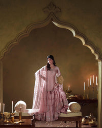 Pink Chiffon Gharara Set with Potli Pouch |Ready to Wear