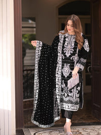 Black 9000 Pure Micro Velvet Ready to Wear Embroidered Festive Suit
