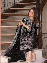 Black 9000 Pure Micro Velvet Ready to Wear Embroidered Festive Suit