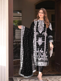 Black 9000 Pure Micro Velvet Ready to Wear Embroidered Festive Suit