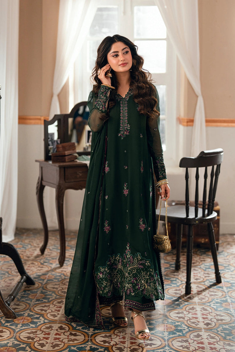 Dark Green Embroidered Chiffon Suit |Ready to Wear