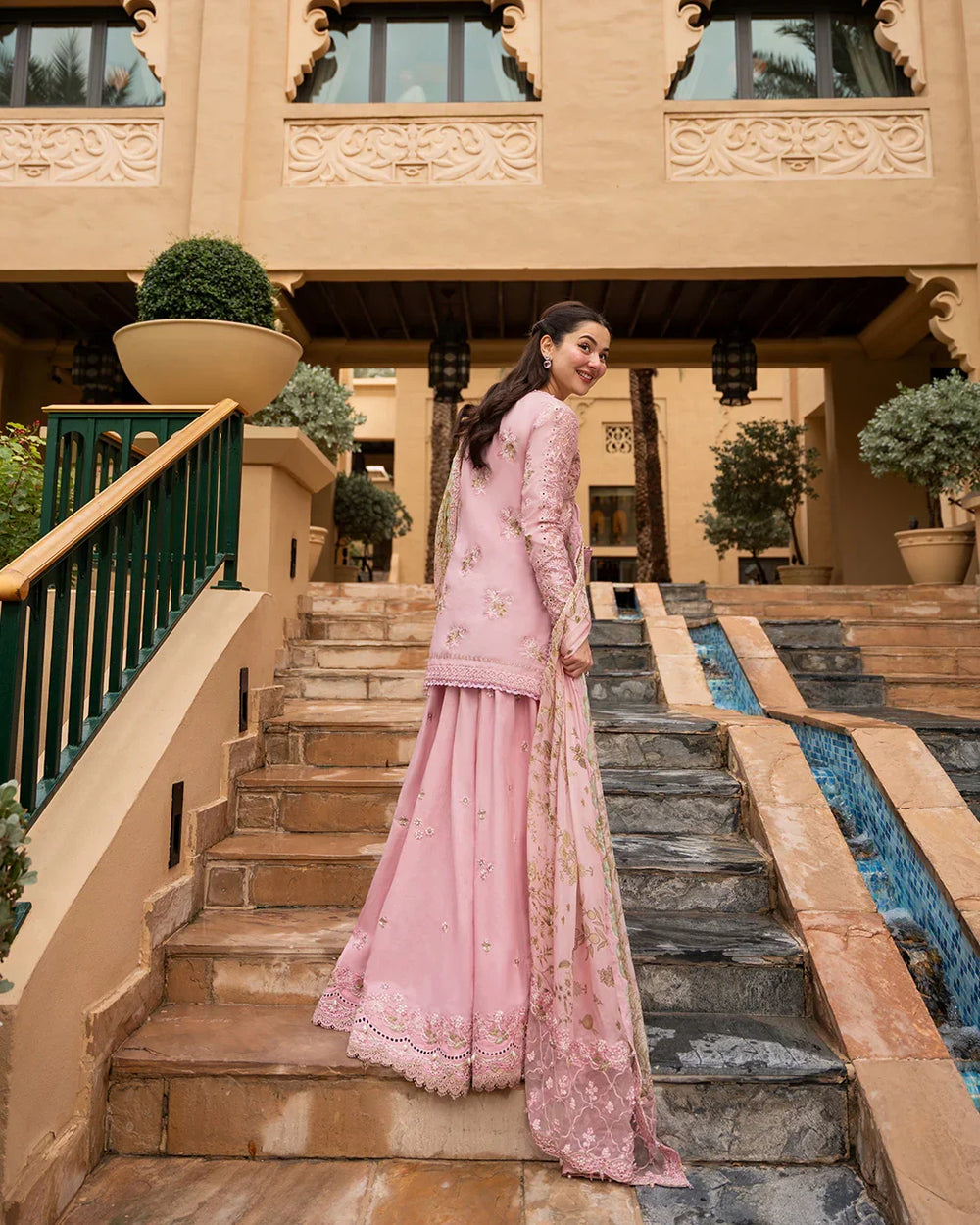 Blush Pink Sharara - 03-Piece Lawn Shirt With Silk Dupatta | Ready To Wear