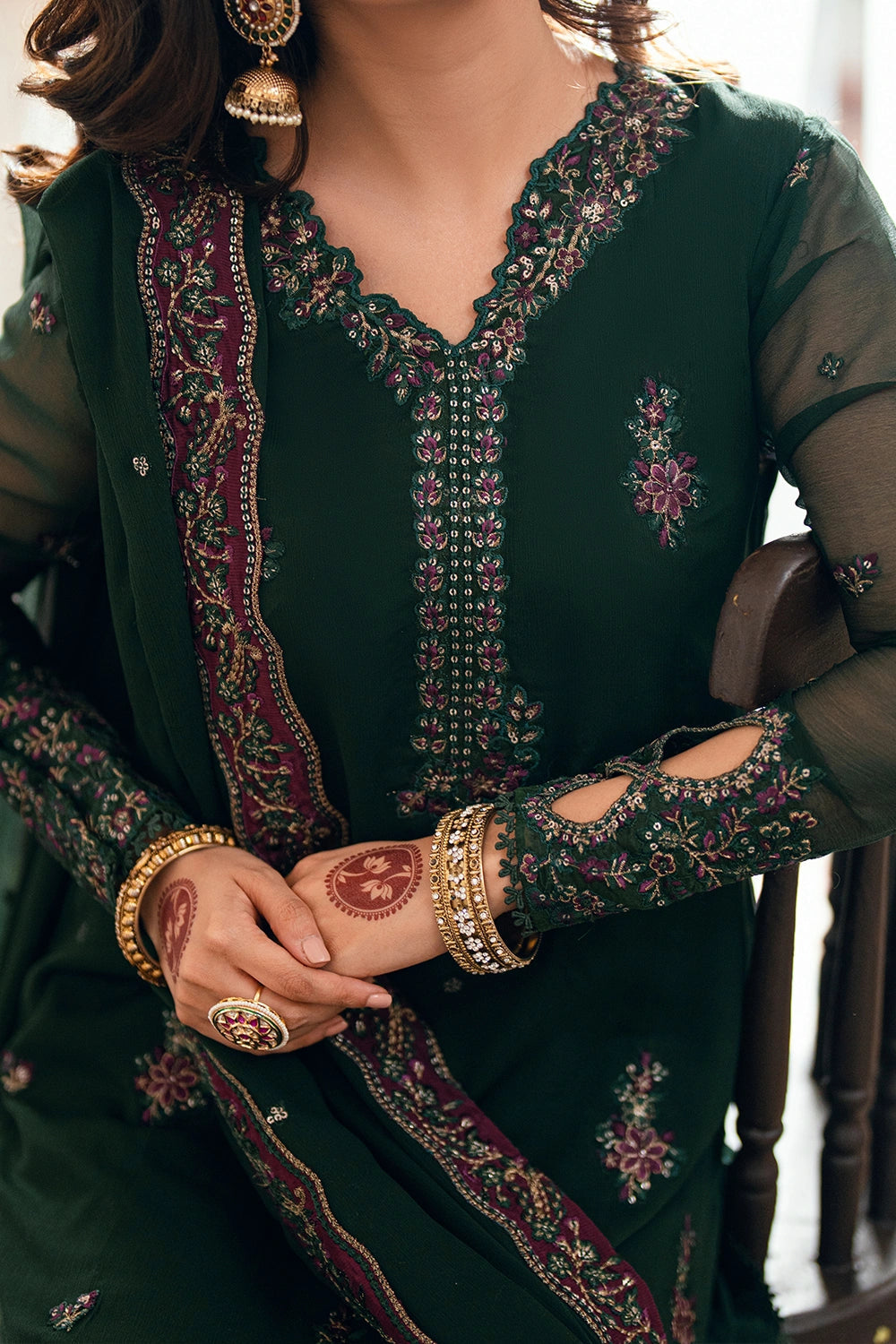 Dark Green Embroidered Chiffon Suit |Ready to Wear