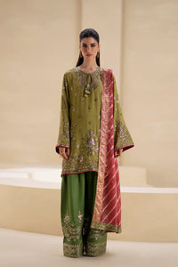Olive Green Pure Indian Chiffon Farshi Shalwar Suit | Ready to Wear