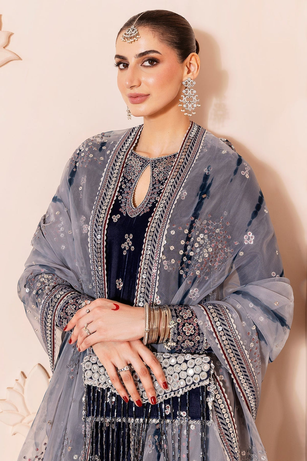 03-PIECE EMBROIDERED VELVET SUIT READY TO WEAR