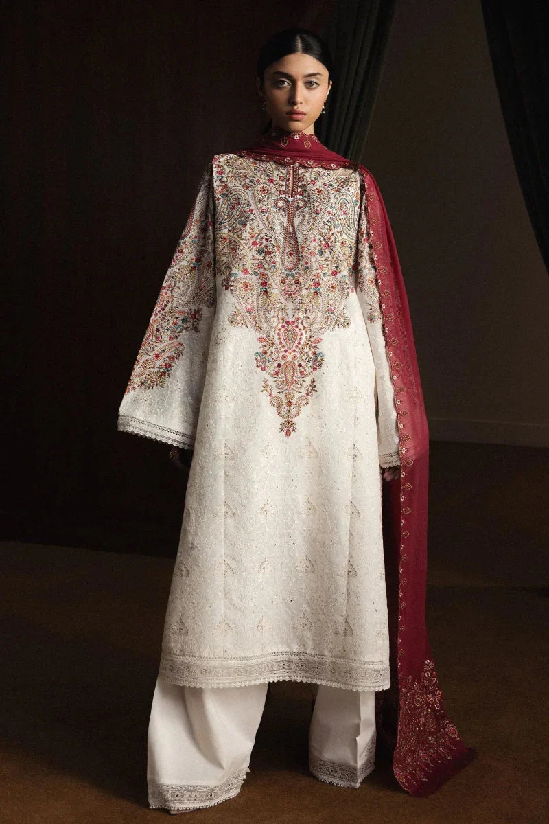 03-Piece Embroidered Lawn Suit With Chiffon Dupatta | Ready To Wear