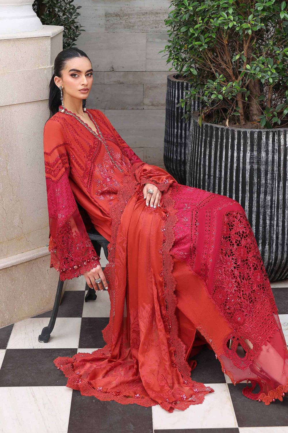 03-Piece Embroidered Lawn Suit With Silk Dupatta | Ready To Wear