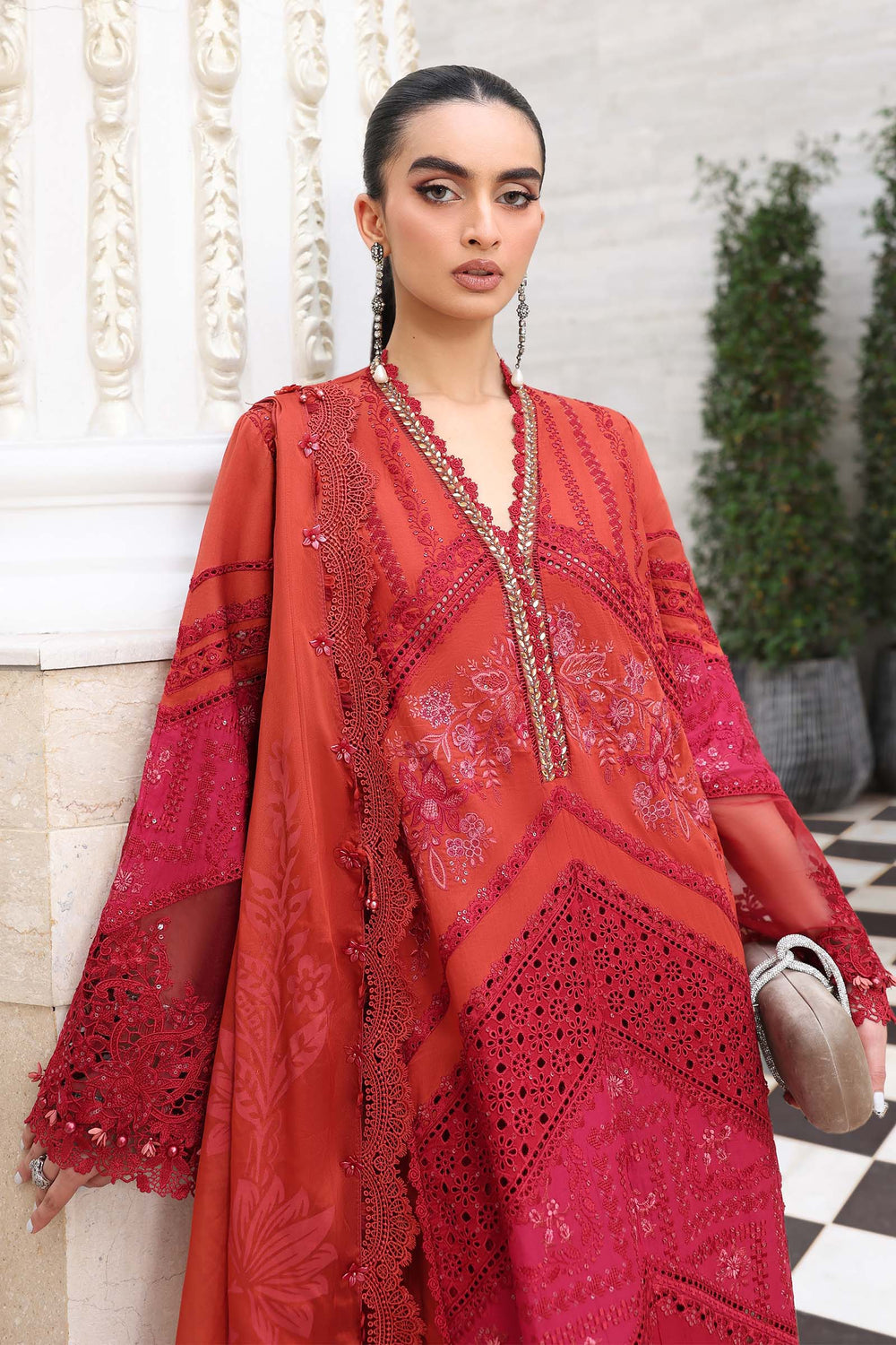 03-Piece Embroidered Lawn Suit With Silk Dupatta | Ready To Wear