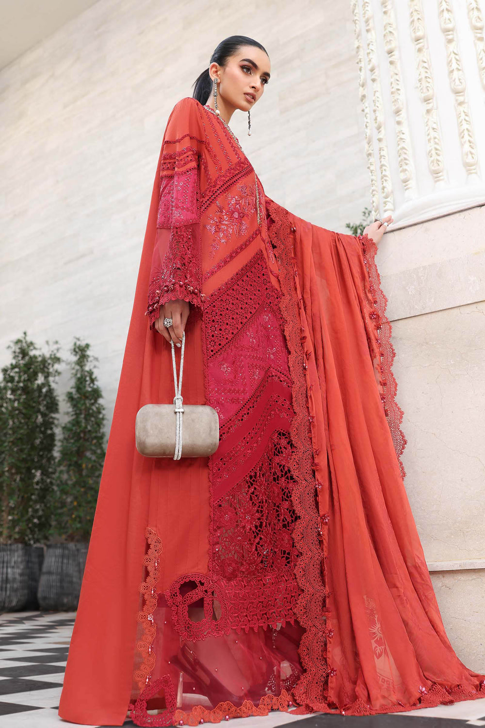 03-Piece Embroidered Lawn Suit With Silk Dupatta | Ready To Wear