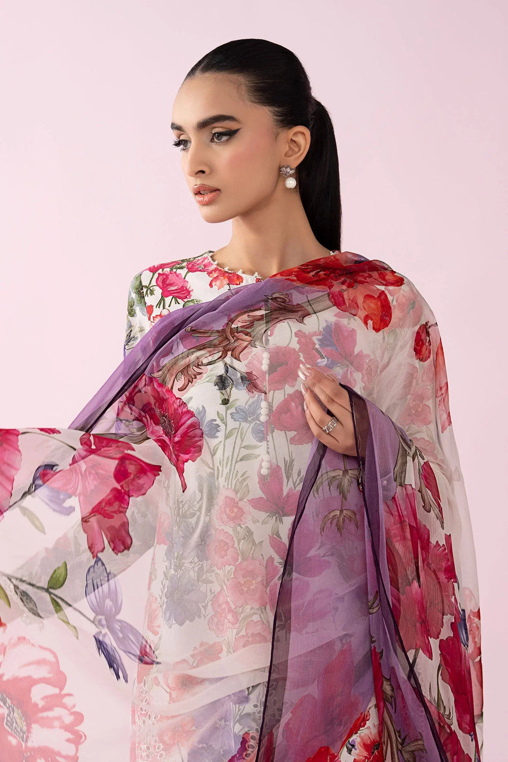 03-Piece Printed Lawn Suit With Chiffon Dupatta | Ready To Wear