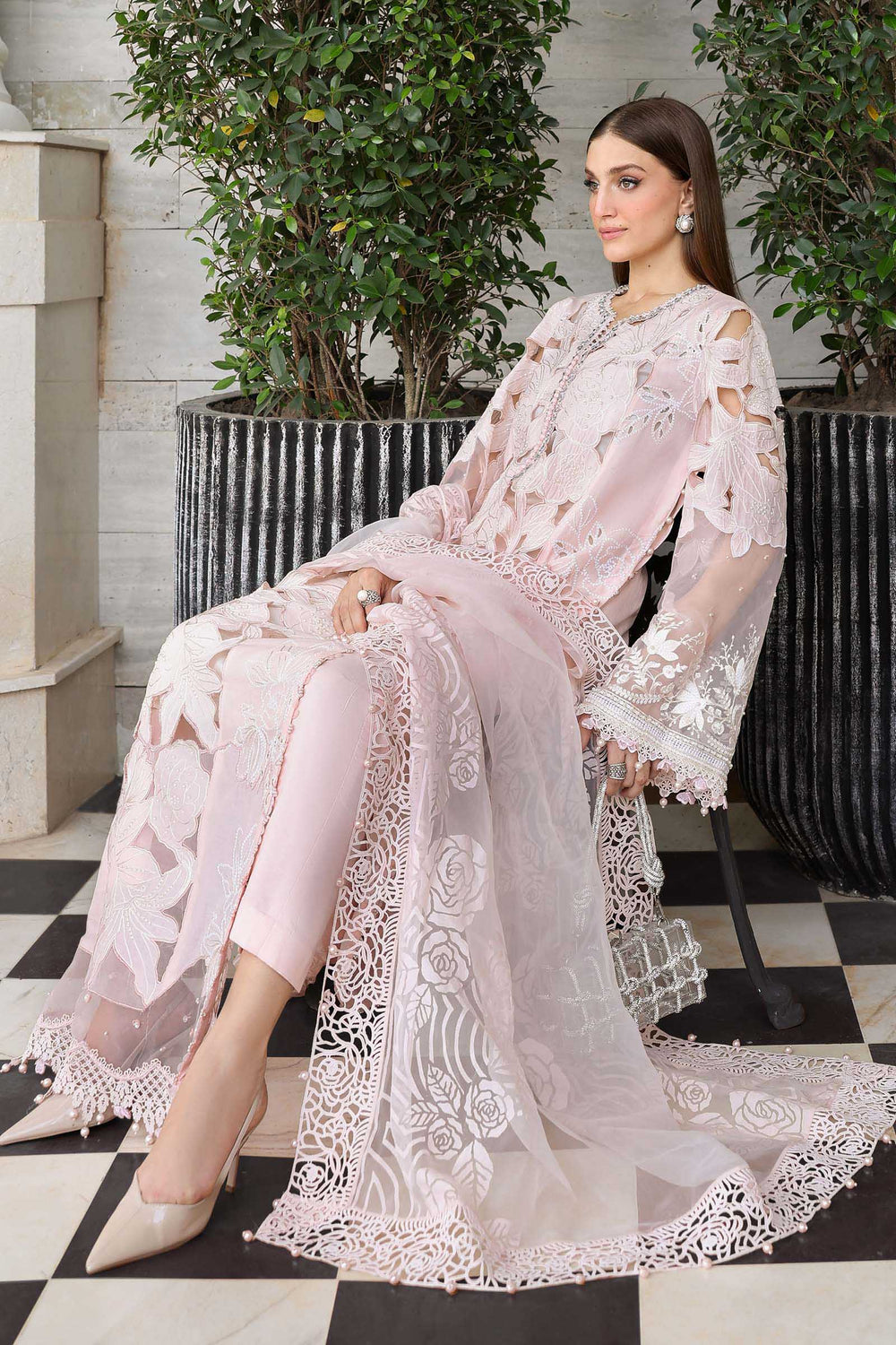 Ethereal Pastel Pink Hand-Embellished Chikankari Lawn Suit