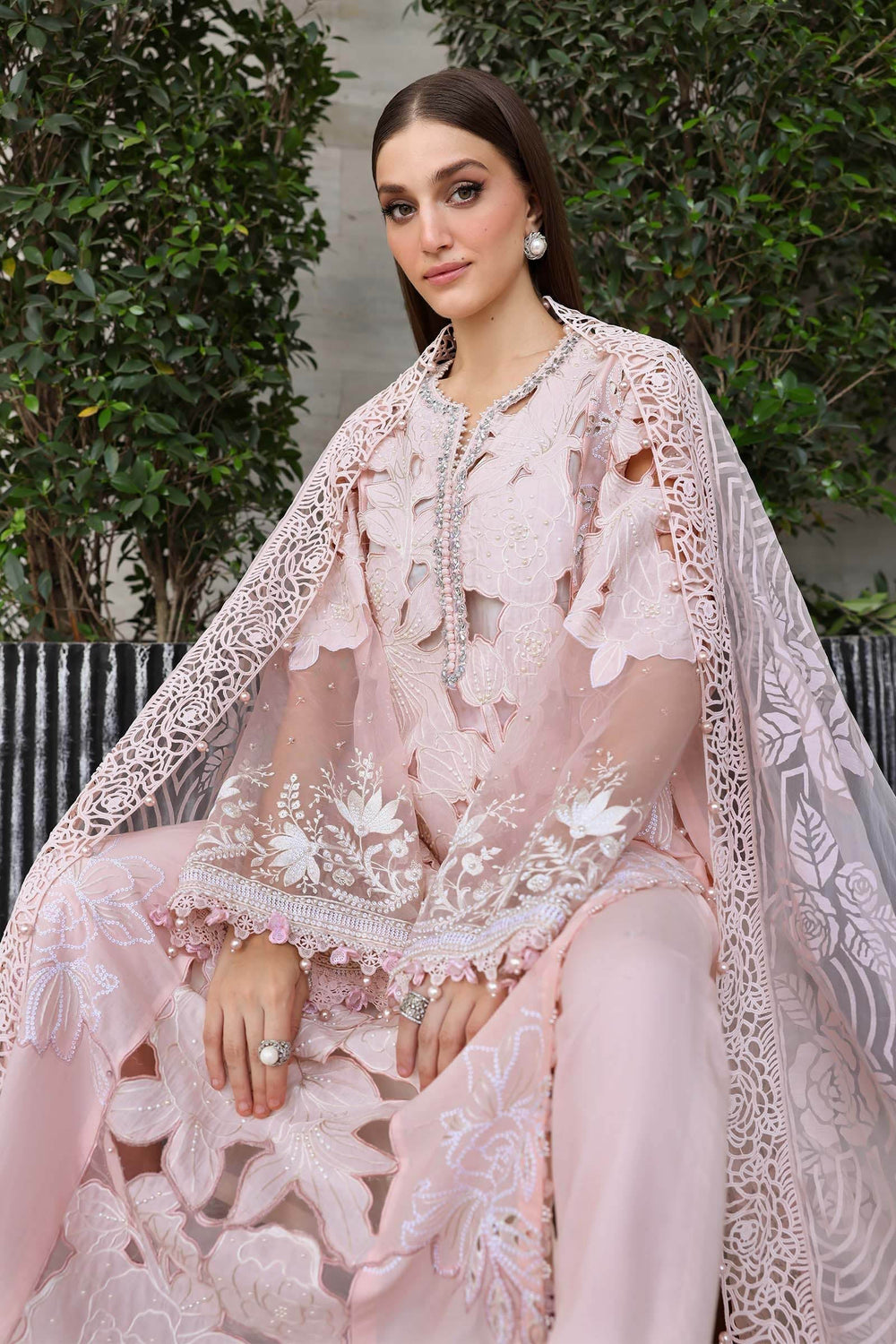 Ethereal Pastel Pink Hand-Embellished Chikankari Lawn Suit