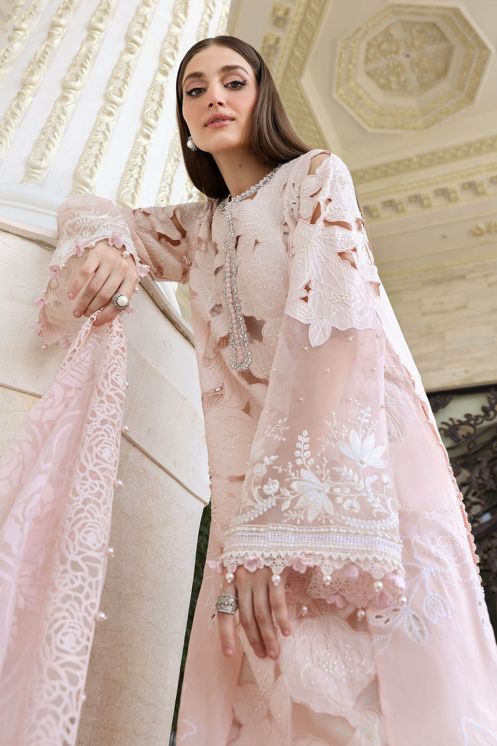 Ethereal Pastel Pink Hand-Embellished Chikankari Lawn Suit