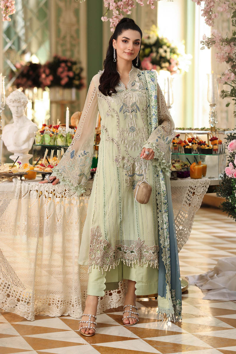 Mint Green Embroidered Chiffon Suit with Digital Printed Dupatta |RTW