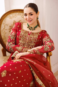 Bridal Red Embroidered Chiffon Suit With Organza Dupatta | Ready To Wear