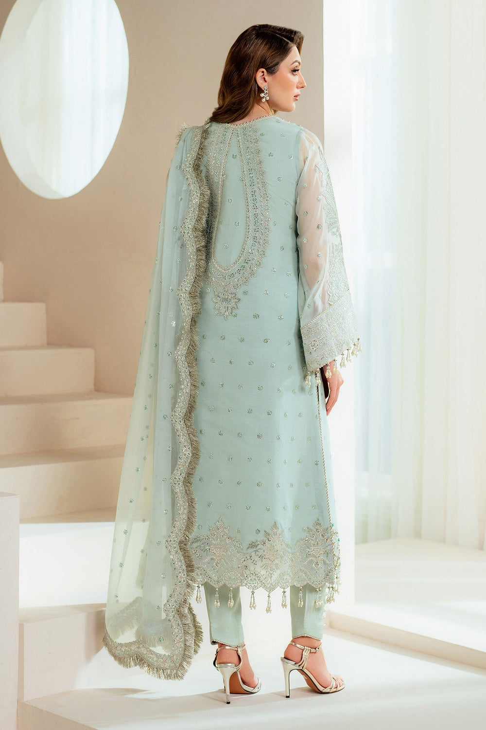 Ice Blue Heavy Embroidered Chiffon Suit with Adda Work |Ready to Wear