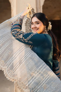 Teal Embroidered Semi Pure Chiffon Suit | Ready to Wear