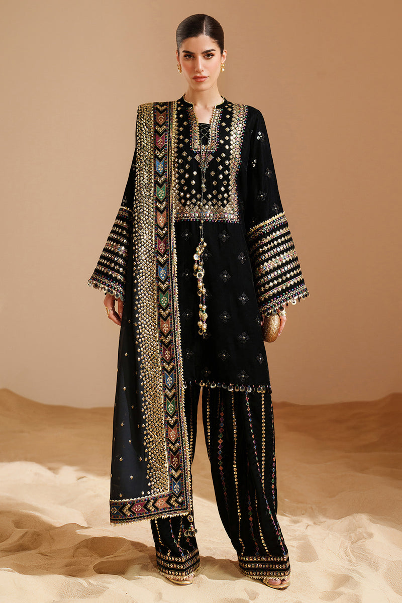 03-Piece Embroidered Velvet Formal Suit Ready To Wear